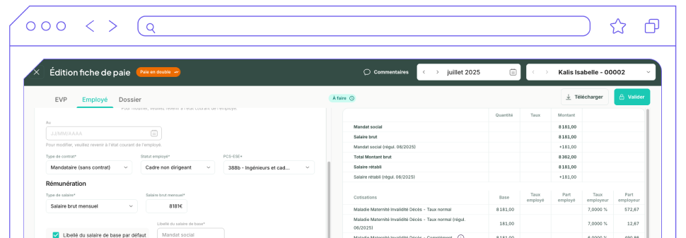 Écran affichant l’interface de Station Paye